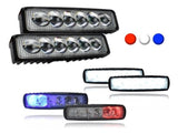2 Faros Barra 6 Led Lupa Luz Blanca Con Estrobo Rojo/azul